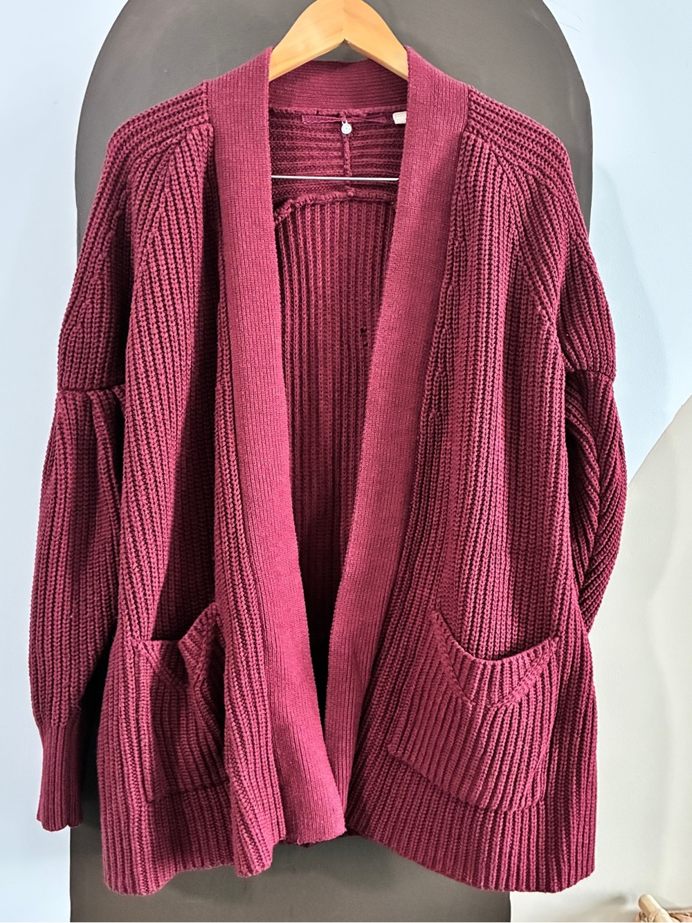 Anthropologie Knitted & Knotted Posie Chunky Cardigan Burgundy Wool Blend S